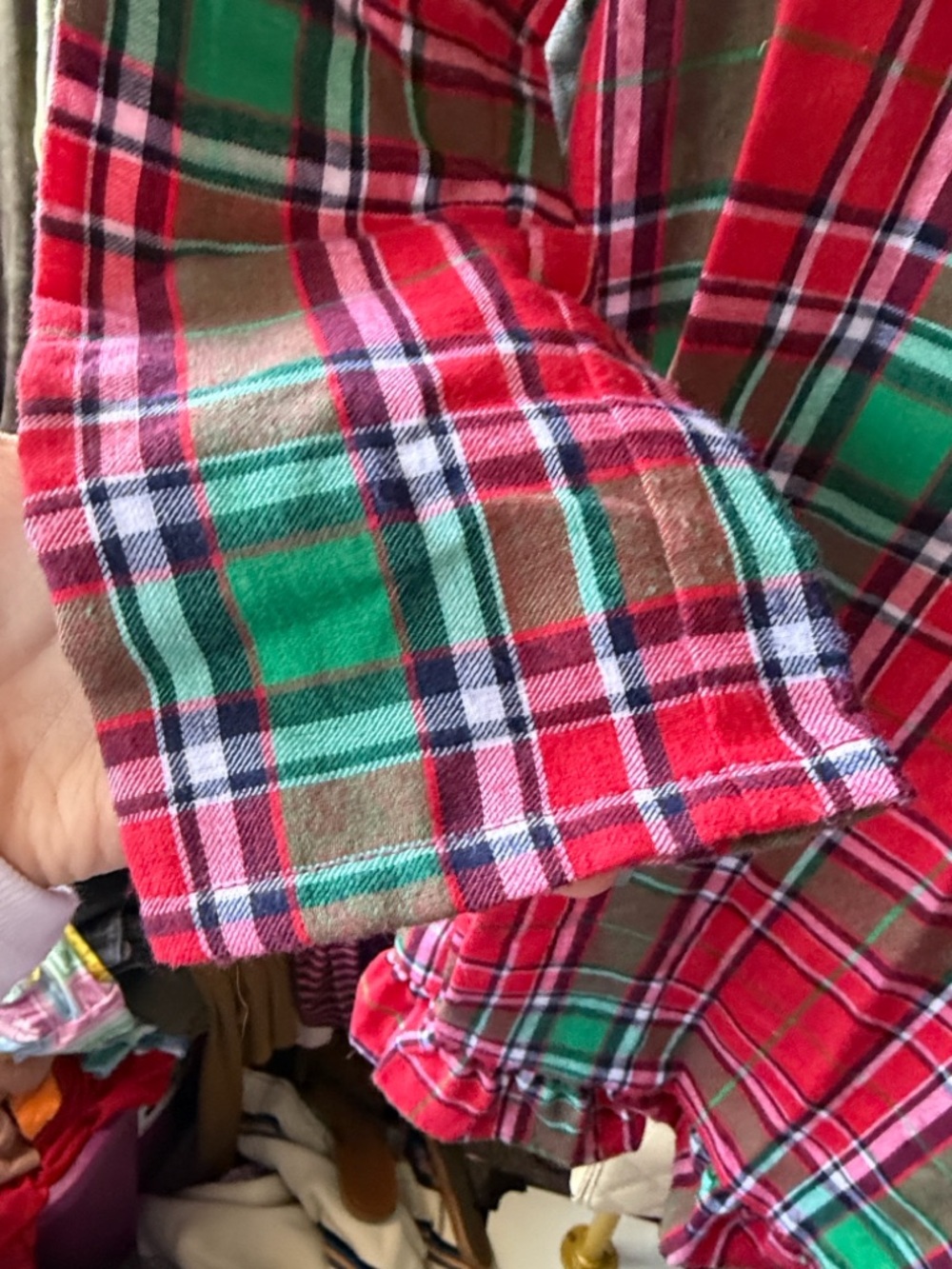 Red Green Plaid Button-Neck Ruffle dress size 14/16 girls - Picture 4 of 6
